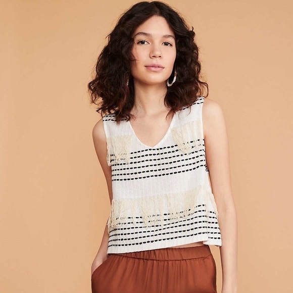 Madewell Lou & Grey Wanderer Cropped Tank in cream threaded detail * fringe - XS - Picture 2 of 7